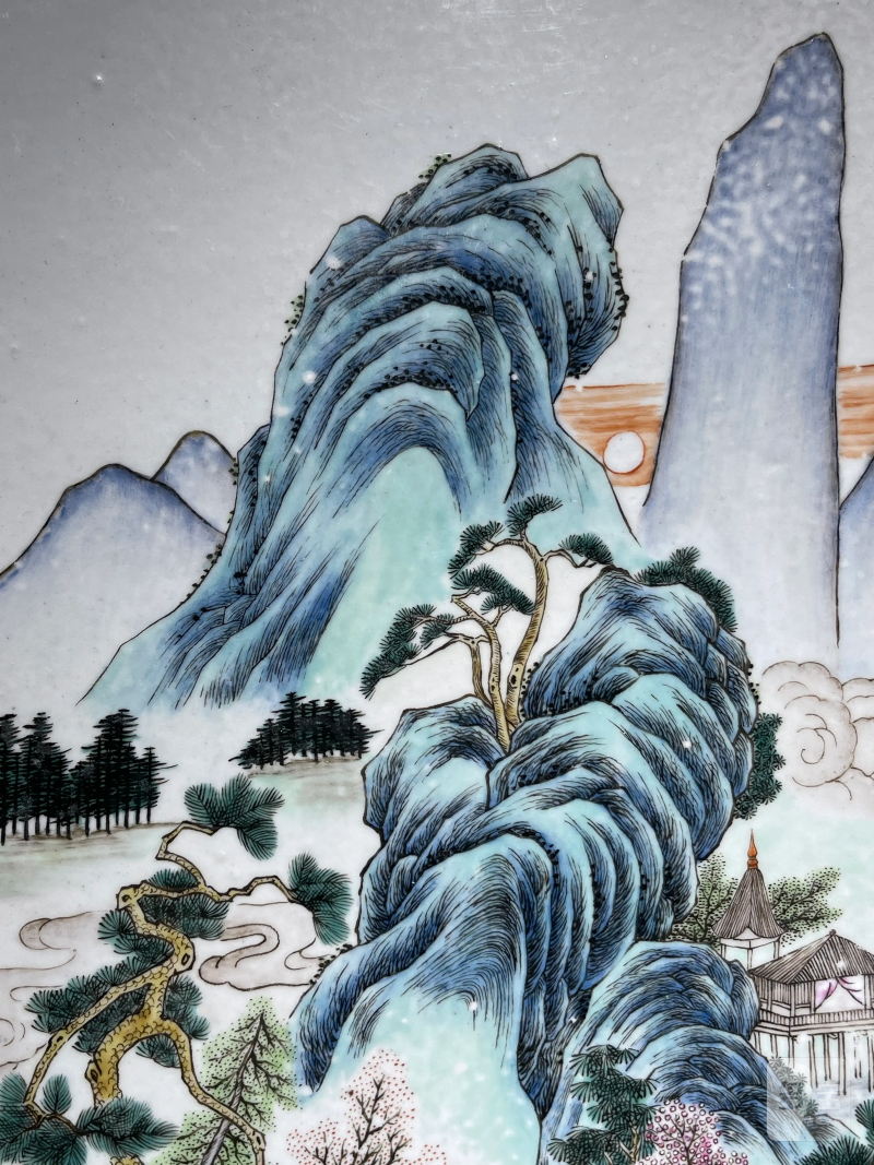 清中期 粉彩山水纹瓷板 - 图4